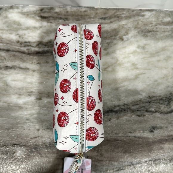 Cherry Disco Ball COSMETICS BAG Zipper Pouch Wristlet NEW Vegan Leather Peta - Picture 6 of 8